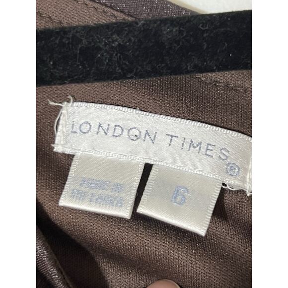 London Times Women’s Sable Brown Flutter Sleeve Cocktail Dress w/Rosette Size 6 - Picture 13 of 16